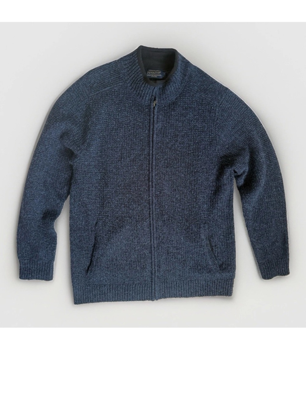 Pendleton Cardigan Washable Wool Sweater Mens Large Blue Full Zip Mock Neck